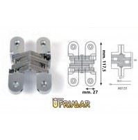 CERNIERA INVISIBILE A SCOMPARSA mm.117,5x27 PER PORTE IN LEGNO CROMO SATINATO