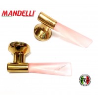 MANIGLIA PER PORTA MANDELLI serie ALEA 3001 ORO + VETRO ROSA design Paolo Nava