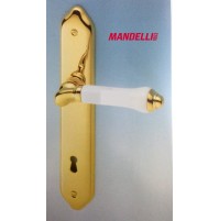 MANIGLIA PER PORTA MANDELLI serie BRUMA 600 ORO + PORCELLANA CON PLACCA D.70