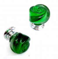 POMELLO VETRO DI MURANO D.mm.30 VERDE LUCIDO base CROMO LUCIDO Made in Italy 