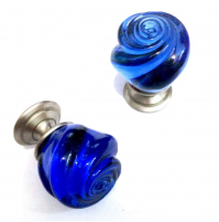 POMELLO VETRO MURANO D.mm.25 BLU LUCIDO con base NICHELATO OPACO Made in Italy 