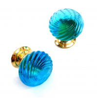 POMOLO VETRO MURANO D.mm.30 ACQUAMARE LUCIDO con base ORO LUCIDO Made in Italy 