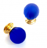 POMOLO VETRO MURANO D.mm.30 BLU ACIDATO con base ORO LUCIDO Made in Italy 