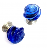 POMOLO VETRO MURANO D.mm.30 BLU LUCIDO con base NICHELATO OPACO Made in Italy 