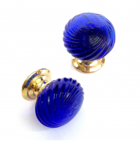 POMOLO VETRO MURANO D.mm.30 BLU LUCIDO con base ORO LUCIDO Made in Italy 