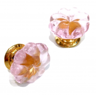 POMOLO VETRO MURANO D.mm.30 ROSA LUCIDO con base ORO LUCIDO Made in Italy 