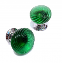 POMOLO VETRO MURANO D.mm.30 VERDE LUCIDO con base CROMO LUCIDO Made in Italy 